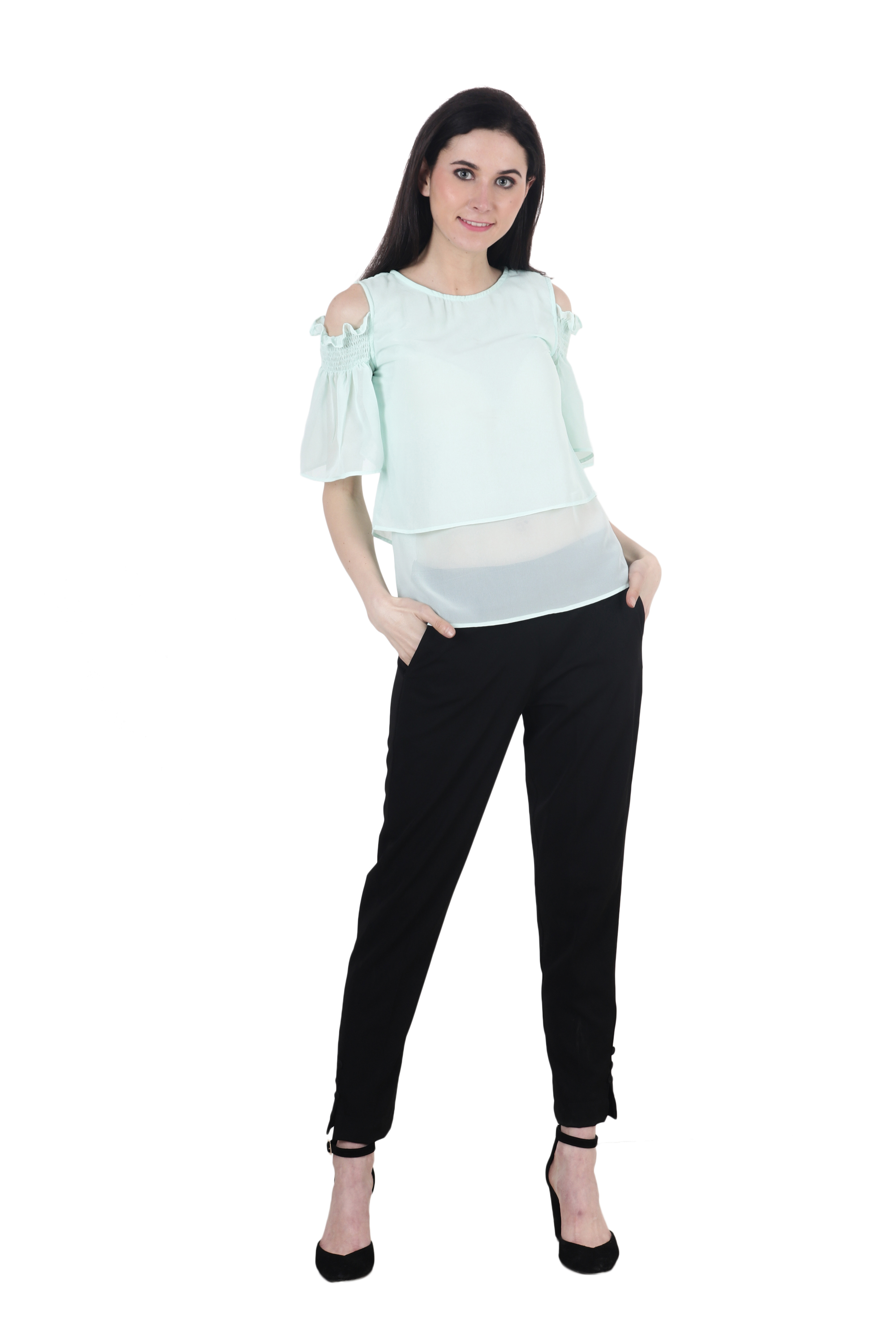 SEA GREEN REGULAR RUFFLE ELASTIC TOP